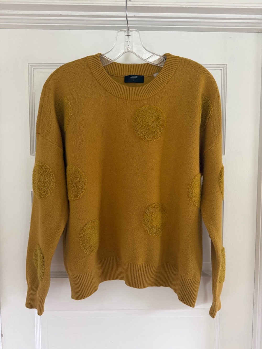 T Tahari Goldenrod Textured Polka Dot Sweater Large